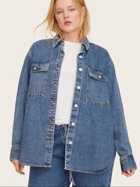 Parke X Target Light Wash Women’s Long Sleeve Jacket Denim Shacket Shirt Small
